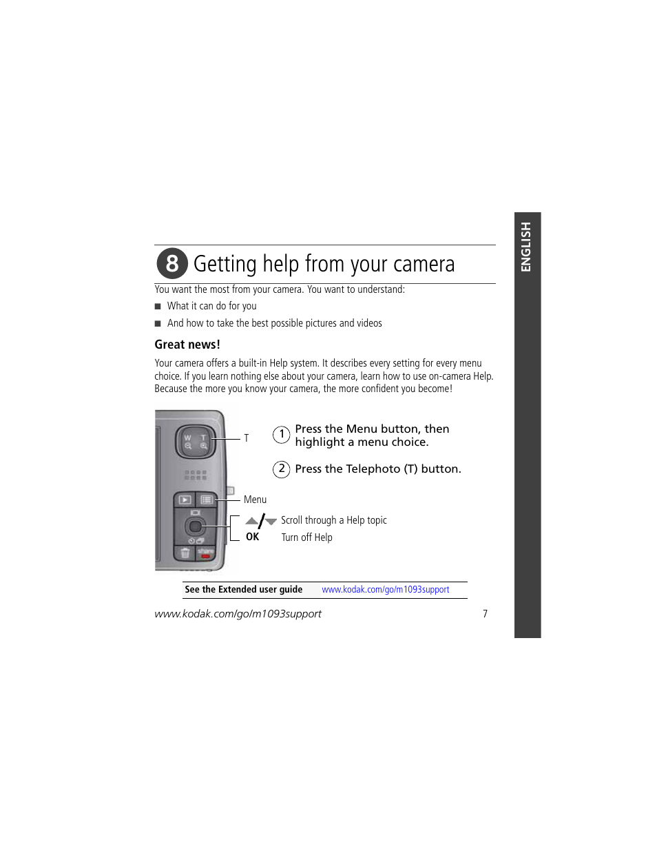 Getting help from your camera | Kodak KLIC-7004 User Manual | Page 7 / 28