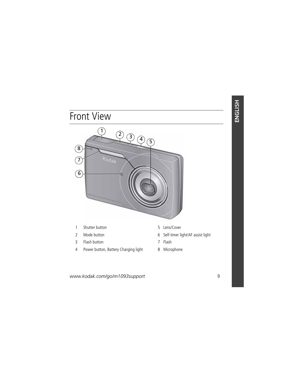 Front view | Kodak KLIC-7004 User Manual | Page 9 / 28