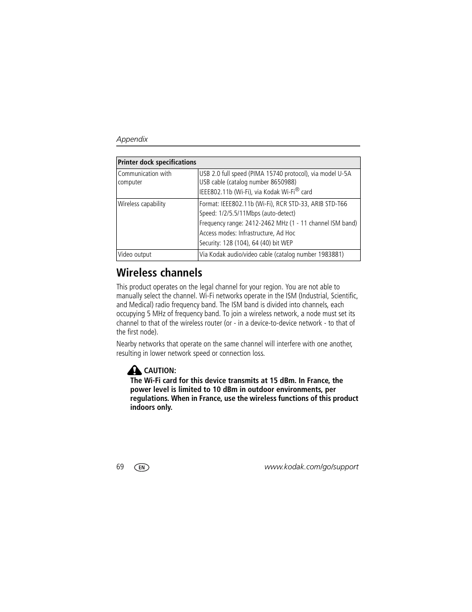 Wireless channels | Kodak Series 3 User Manual | Page 76 / 91