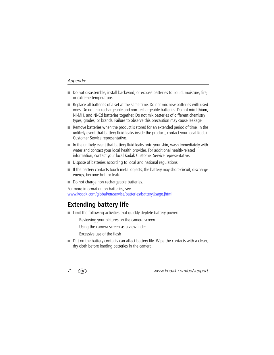 Extending battery life | Kodak Series 3 User Manual | Page 78 / 91