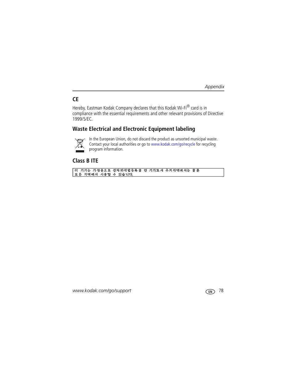 Waste electrical and electronic equipment labeling, Class b ite | Kodak Series 3 User Manual | Page 85 / 91