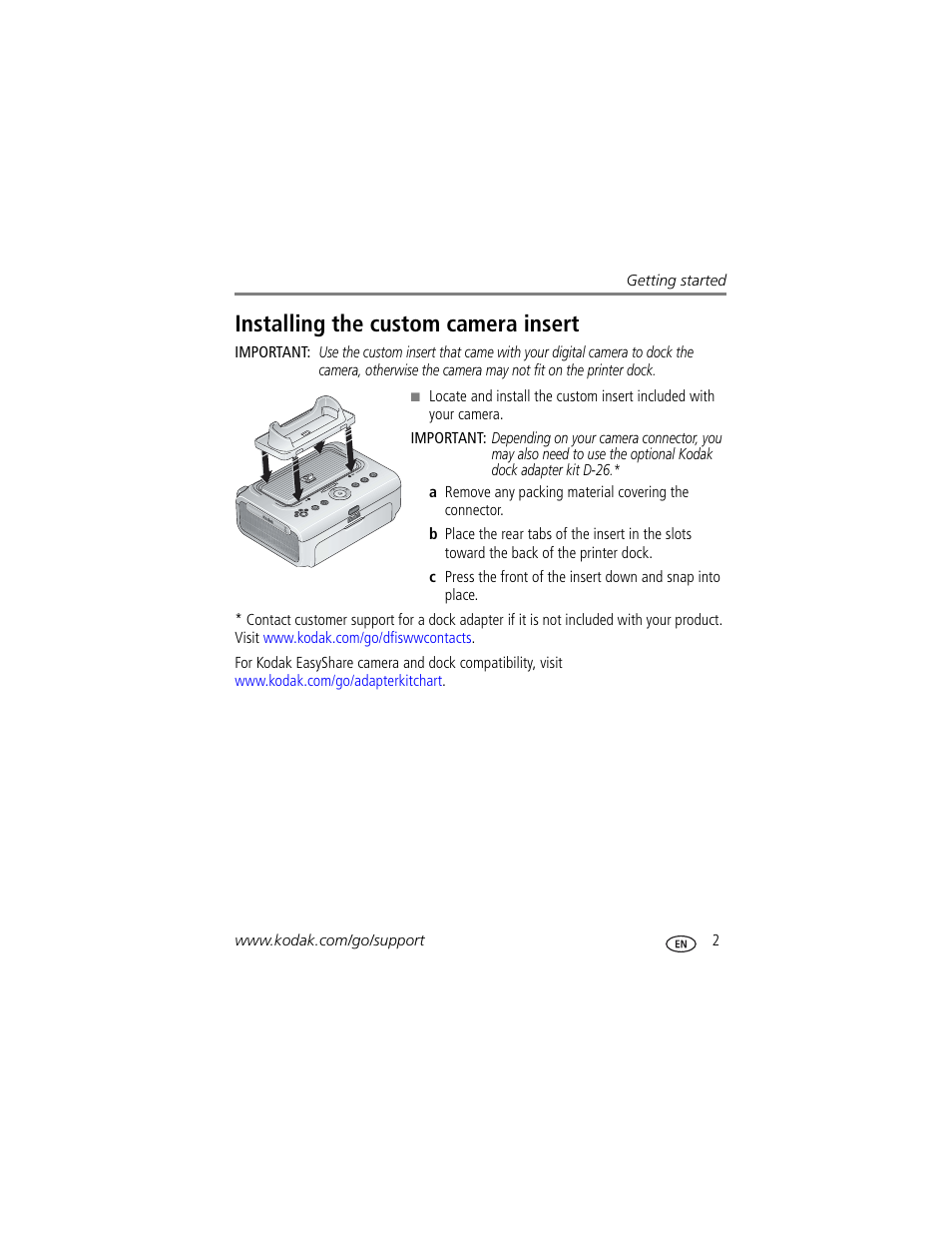 Installing the custom camera insert | Kodak Series 3 User Manual | Page 9 / 91