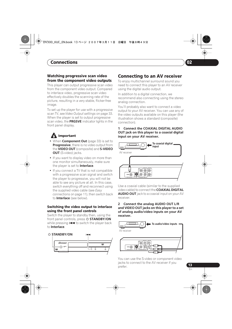 Connecting to an av receiver, Connections 02 | Kodak DV-300-K User Manual | Page 13 / 43