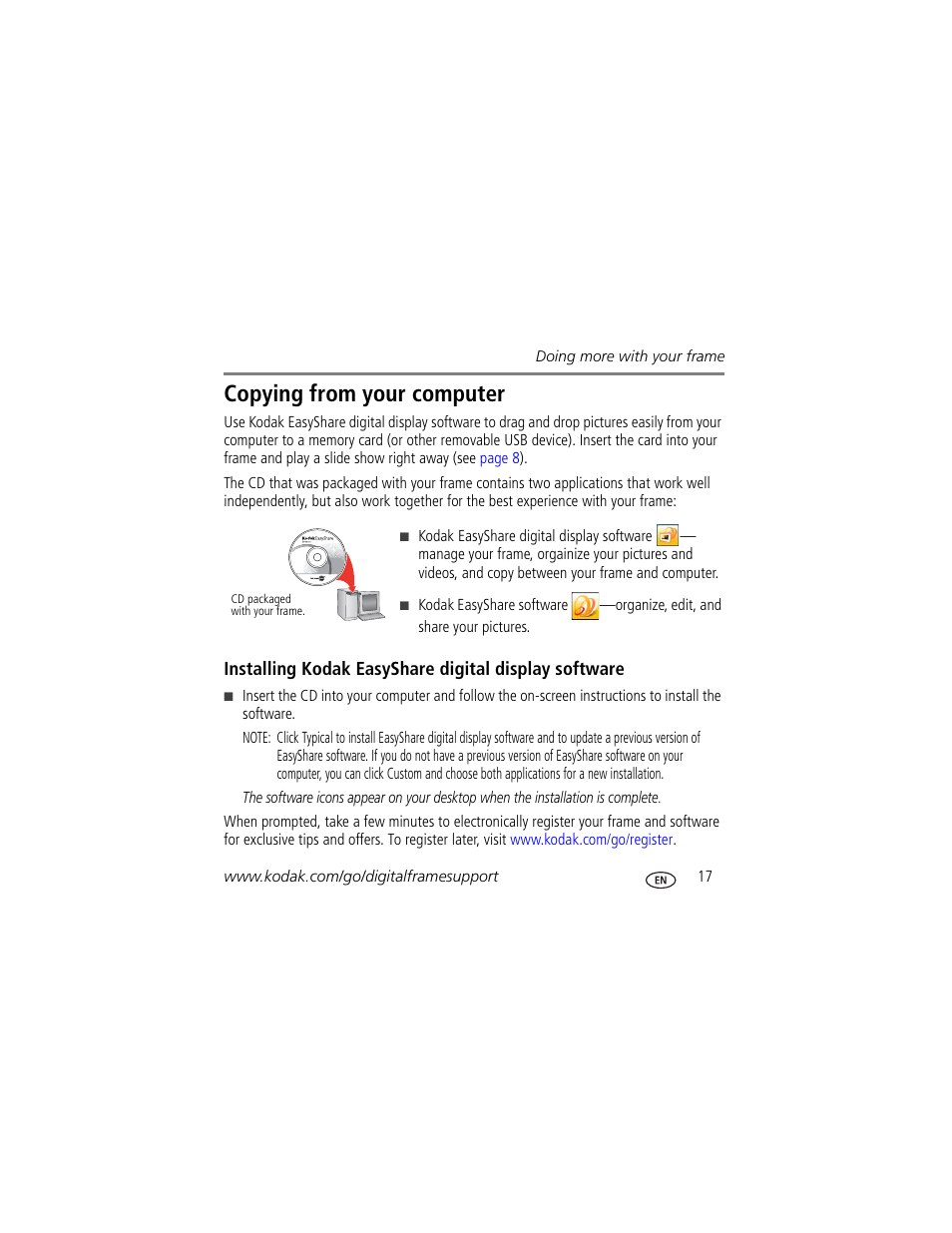 Copying from your computer | Kodak P725 User Manual | Page 17 / 27