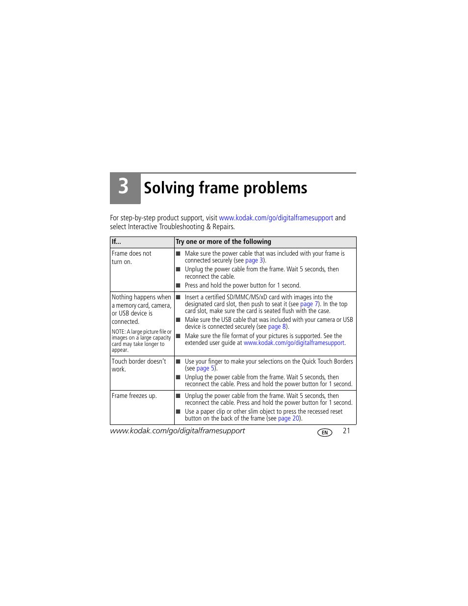 Solving frame problems | Kodak P725 User Manual | Page 21 / 27