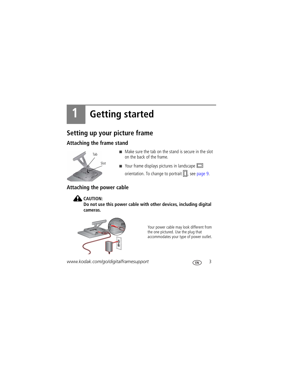 Getting started, Setting up your picture frame | Kodak P725 User Manual | Page 3 / 27