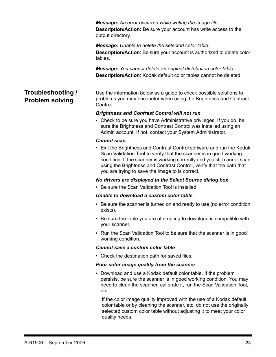 Troubleshooting / problem solving | Kodak INNOVATION A-61506 User Manual | Page 24 / 26