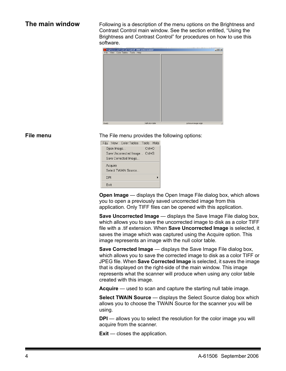 The main window, File menu | Kodak INNOVATION A-61506 User Manual | Page 5 / 26