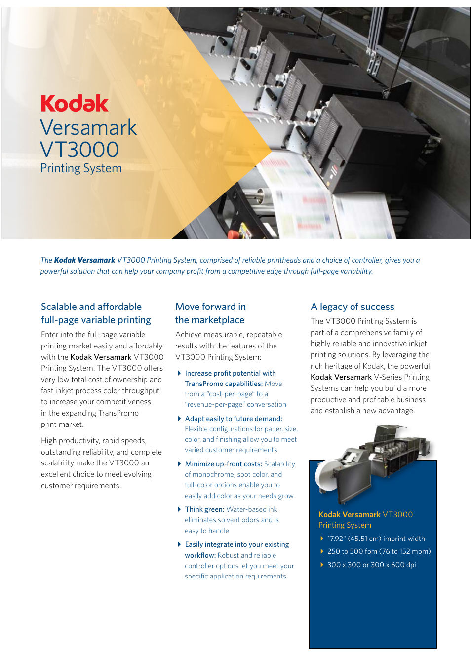 Kodak VERSAMARK VT3000 User Manual | 2 pages