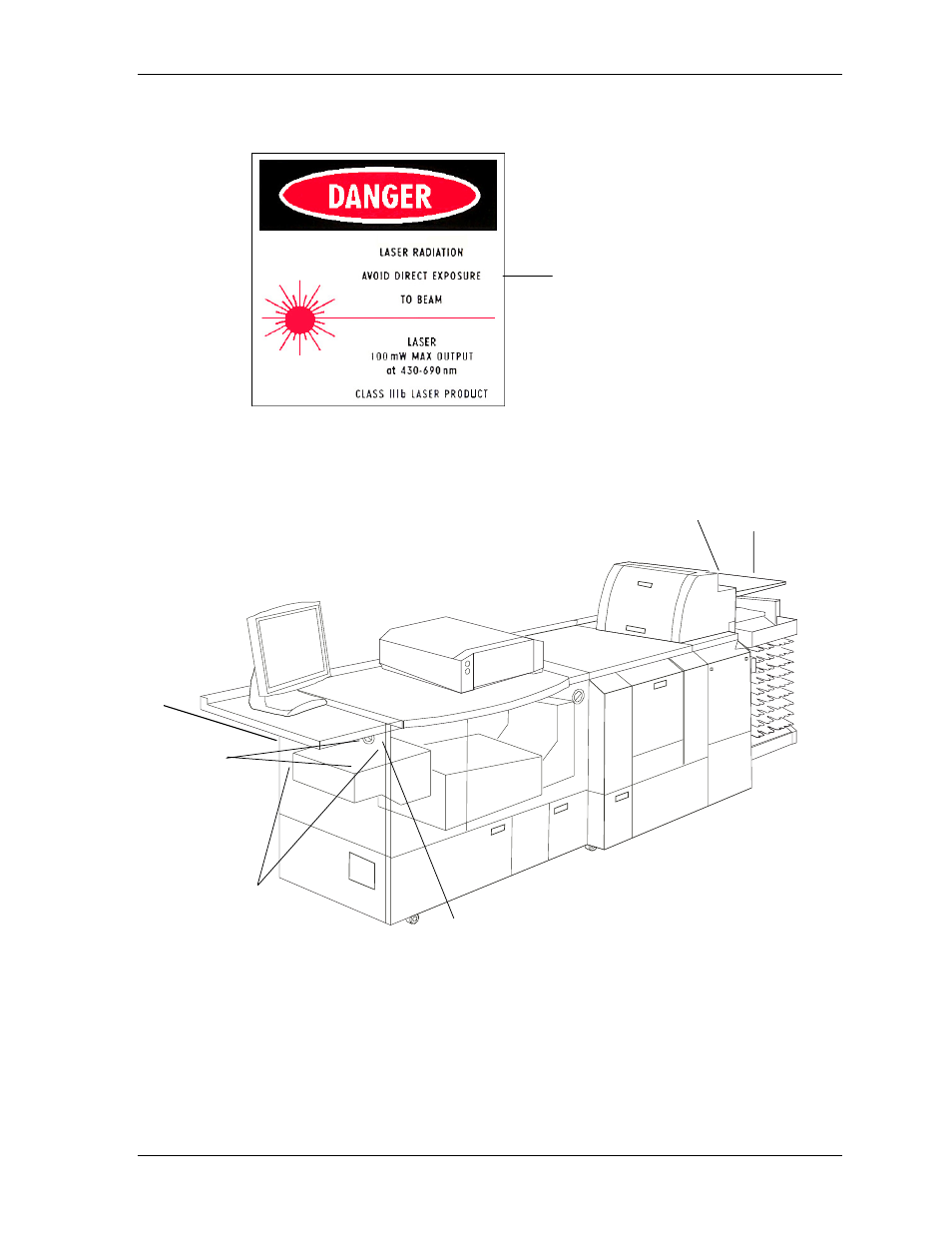 Laser source label, Locations of laser safety labels | Kodak SRP 30 User Manual | Page 10 / 310