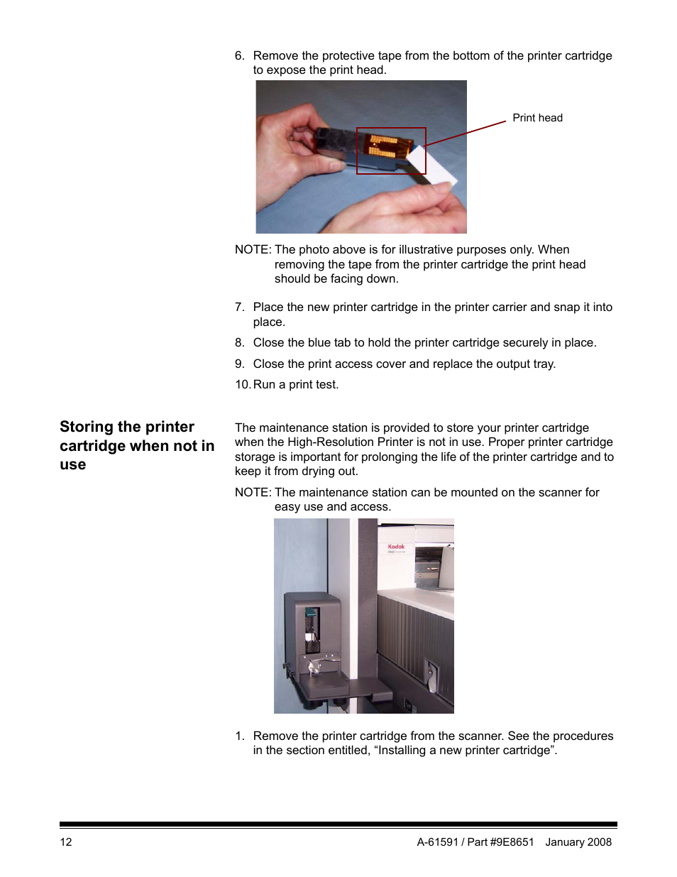 Storing the printer cartridge when not in use | Kodak A-61597 User Manual | Page 14 / 21