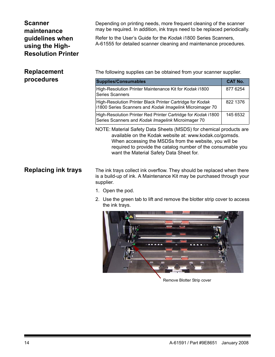 Replacement procedures, Replacing ink trays | Kodak A-61597 User Manual | Page 16 / 21