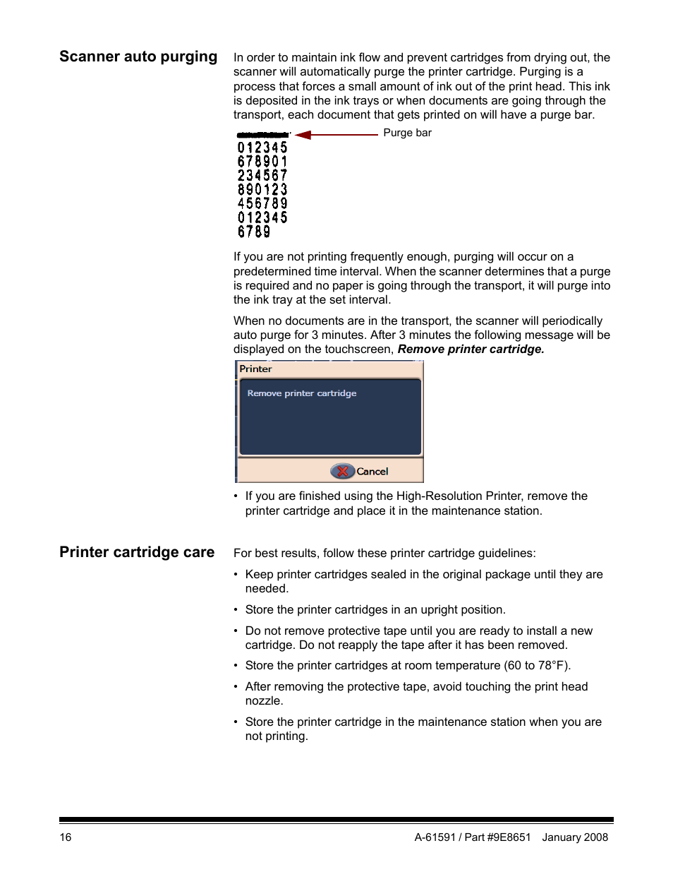 Scanner auto purging, Printer cartridge care | Kodak A-61597 User Manual | Page 18 / 21