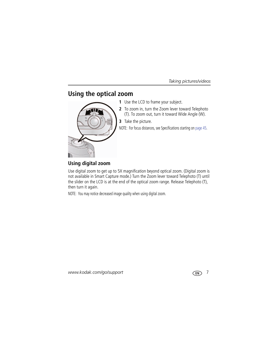 Using the optical zoom, Using digital zoom | Kodak C443 User Manual | Page 13 / 65