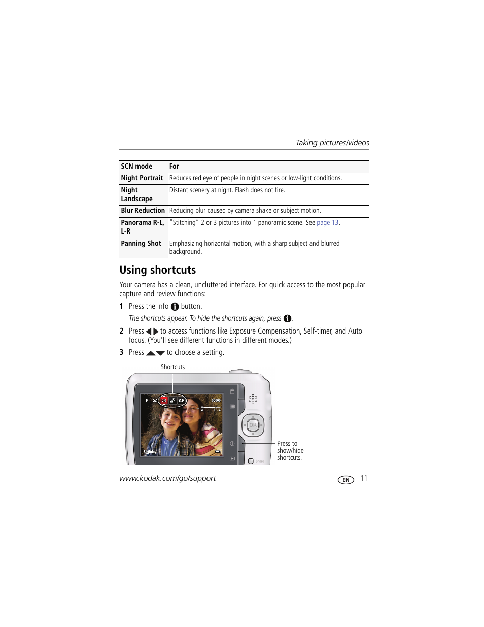 Using shortcuts | Kodak C443 User Manual | Page 17 / 65