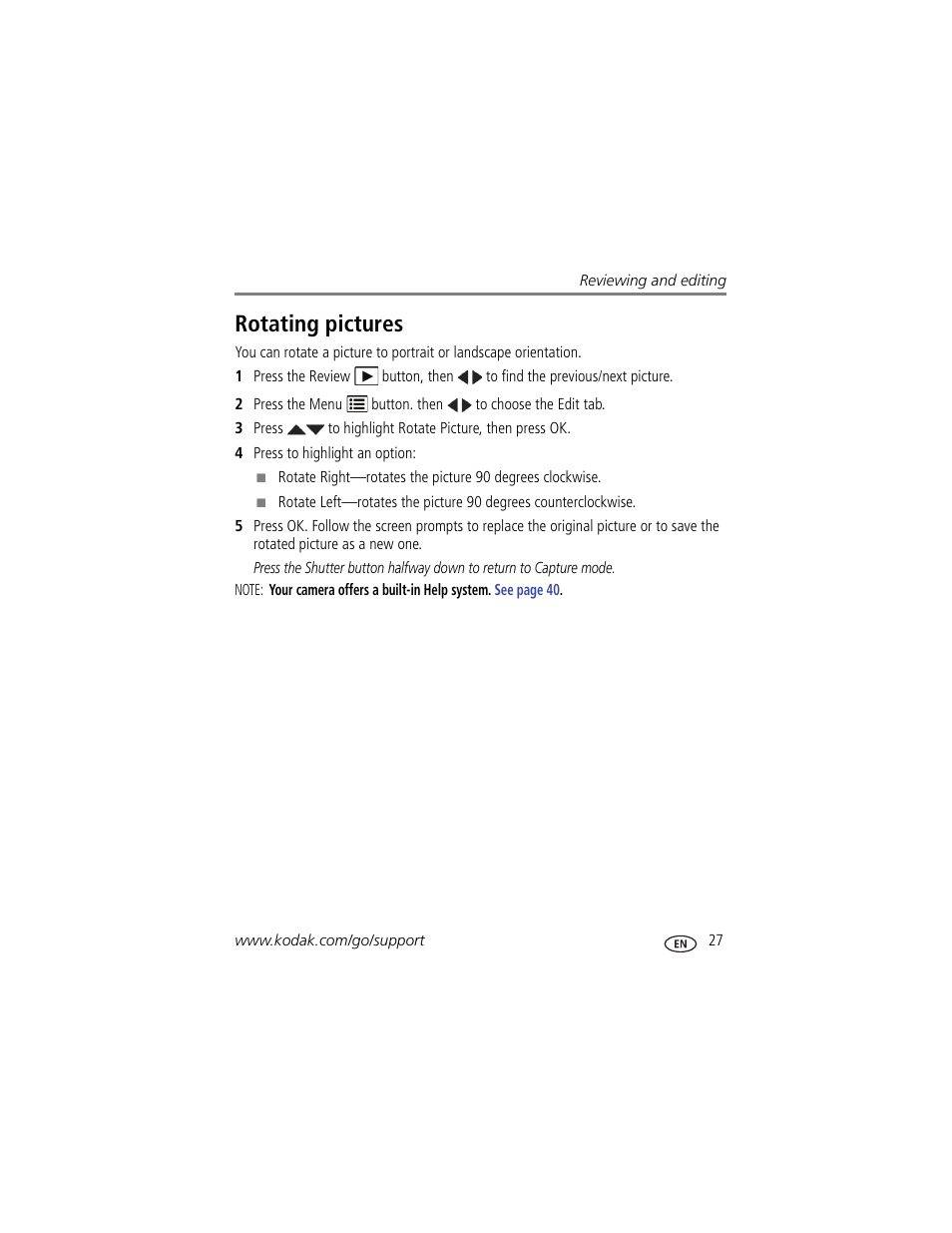 Rotating pictures | Kodak C443 User Manual | Page 33 / 65