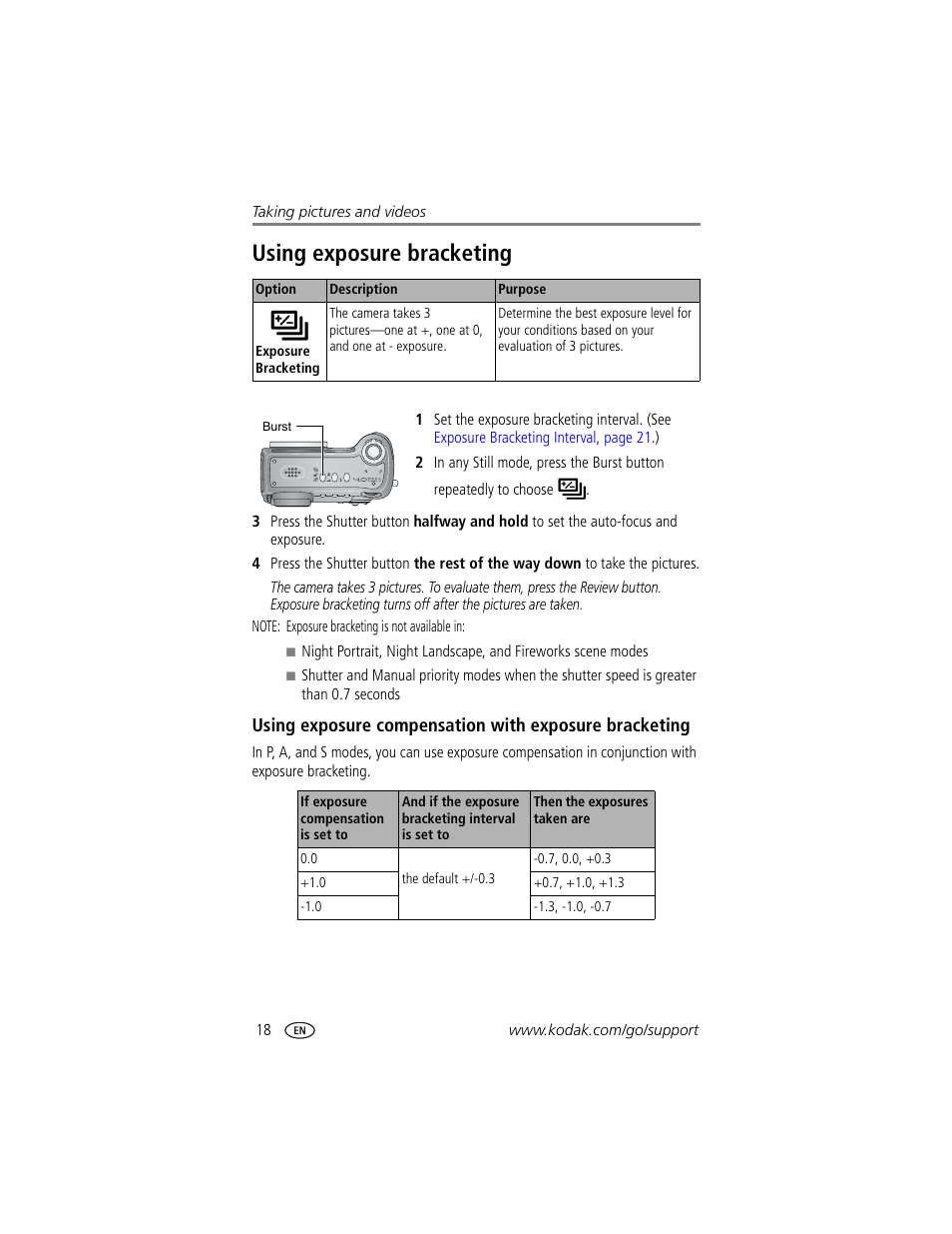 Using exposure bracketing | Kodak DX7440 User Manual | Page 24 / 67