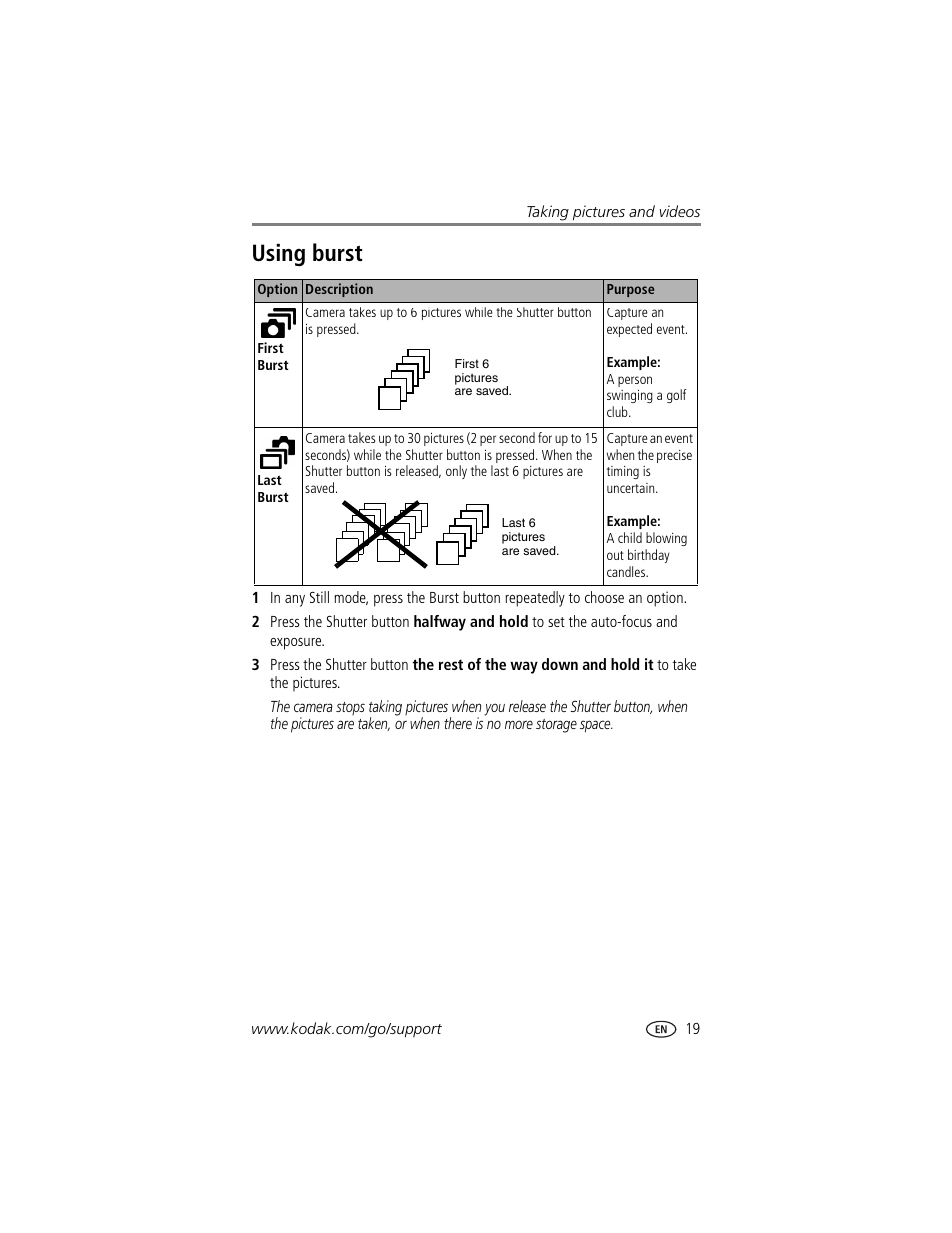 Using burst | Kodak DX7440 User Manual | Page 25 / 67