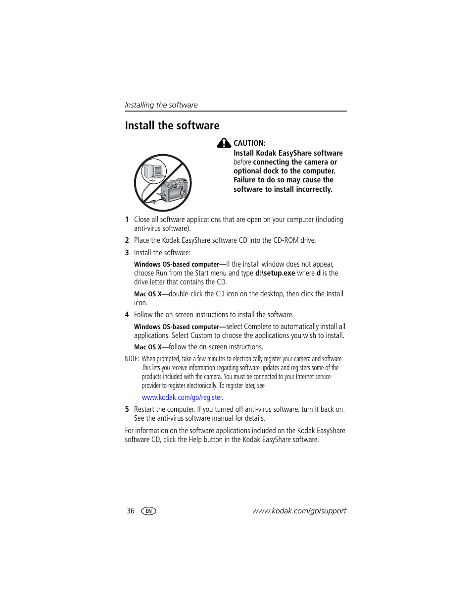 Install the software | Kodak DX7440 User Manual | Page 42 / 67