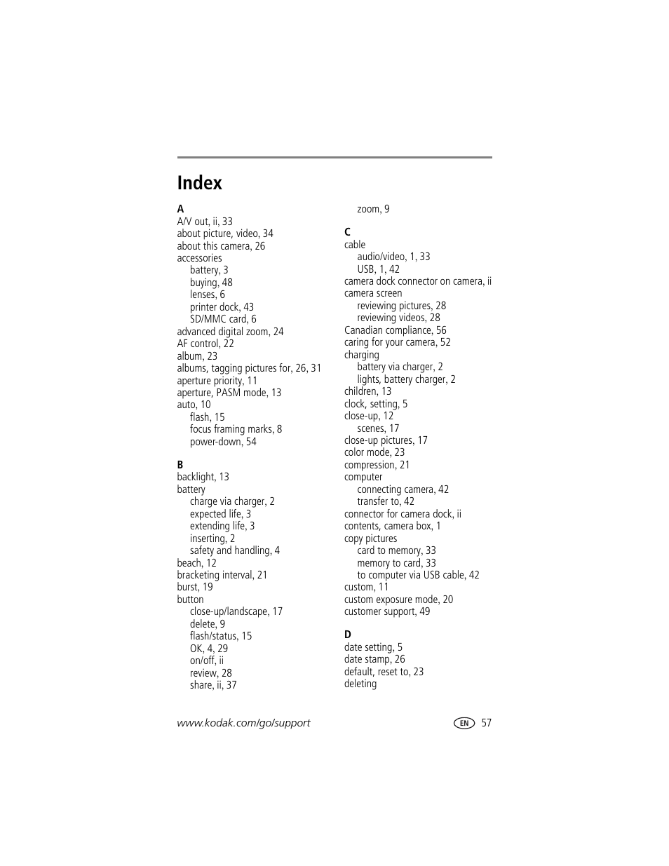 Index | Kodak DX7440 User Manual | Page 63 / 67