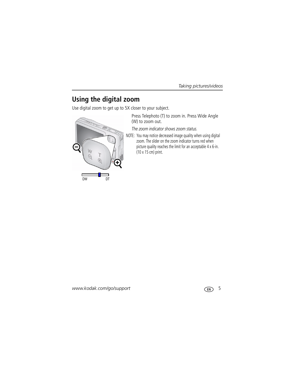 Using the digital zoom | Kodak DIGITALCAMERA C610 User Manual | Page 11 / 55