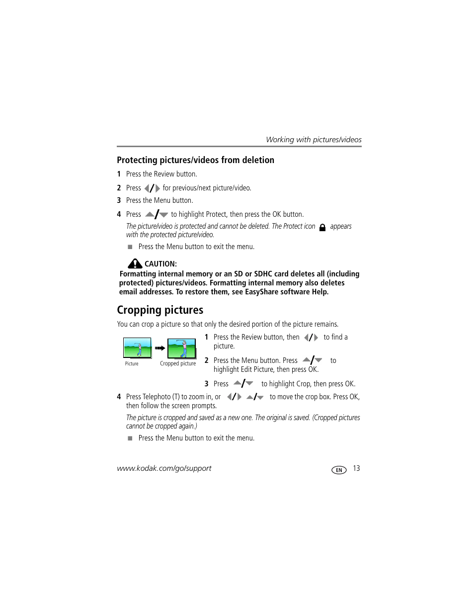 Cropping pictures | Kodak DIGITALCAMERA C610 User Manual | Page 19 / 55