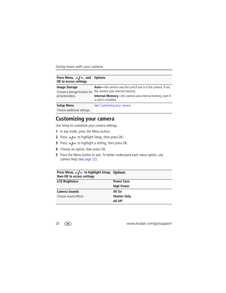 Customizing your camera | Kodak DIGITALCAMERA C610 User Manual | Page 26 / 55