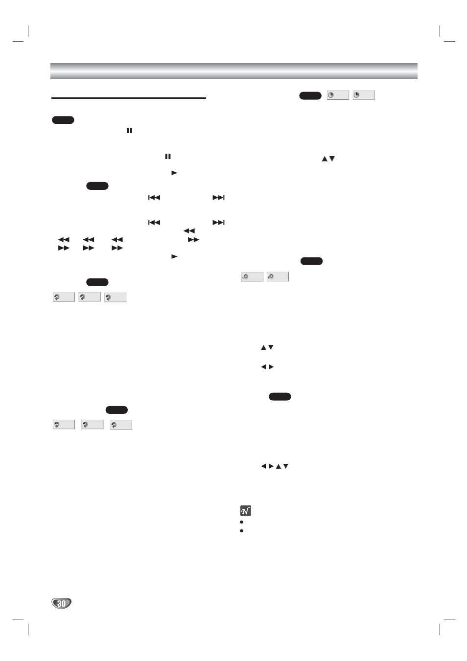 Still picture and frame-by-frame playback, Search, Repeat dvd video discs - repeat chapter/title/off | Repeat a-b, Time search, 3d surround, Zoom | Kodak XBS444 User Manual | Page 30 / 48