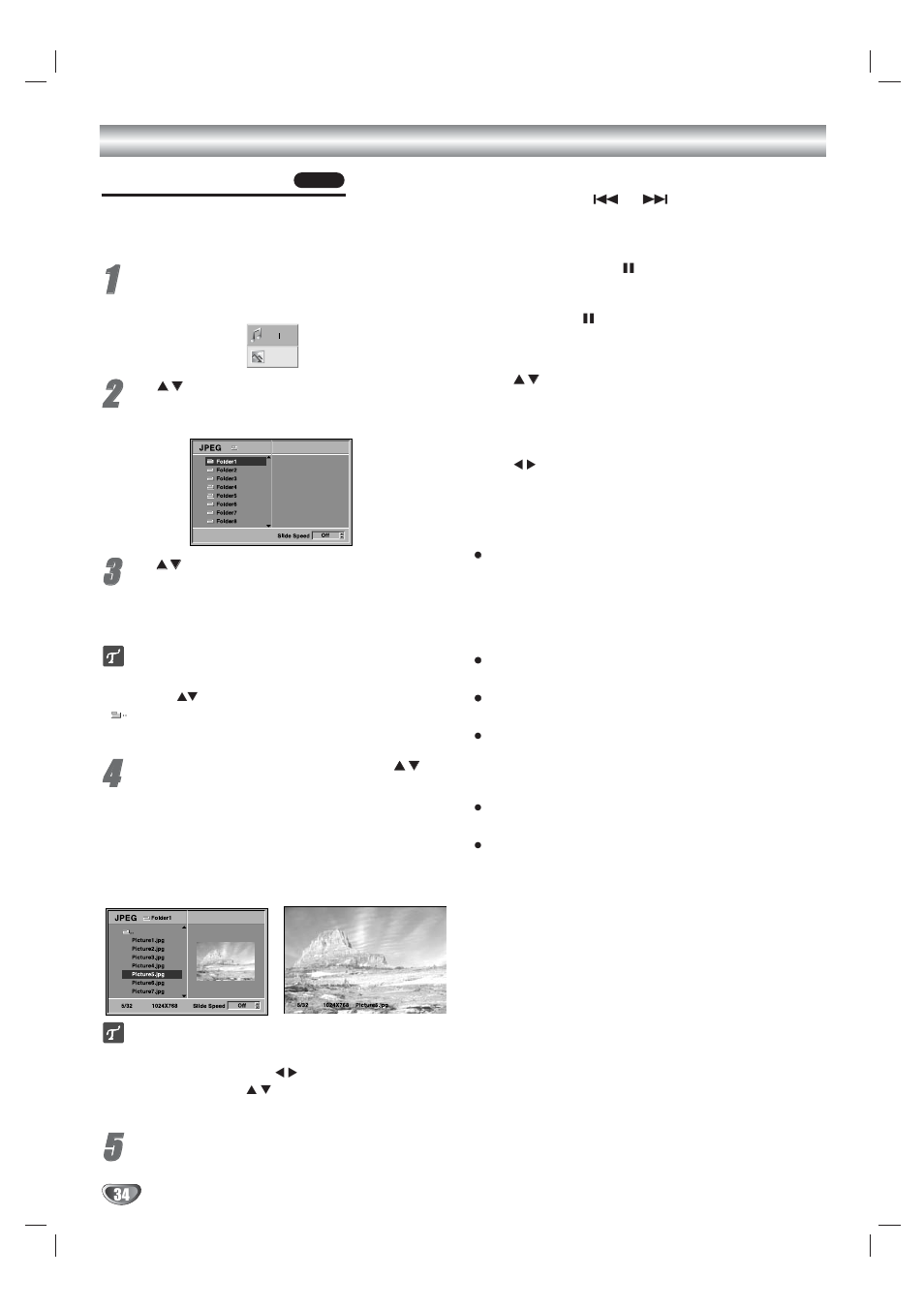 Viewing jpeg files, Jpeg disc operation | Kodak XBS444 User Manual | Page 34 / 48