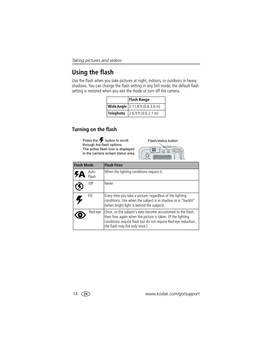 Using the flash, Turning on the flash | Kodak CX7530 User Manual | Page 20 / 66