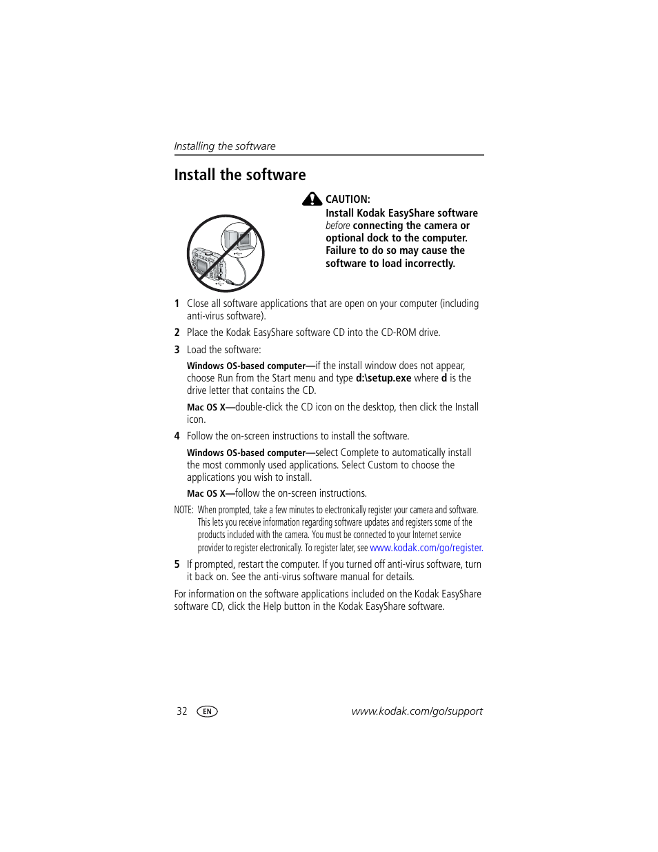 Install the software | Kodak CX7530 User Manual | Page 38 / 66