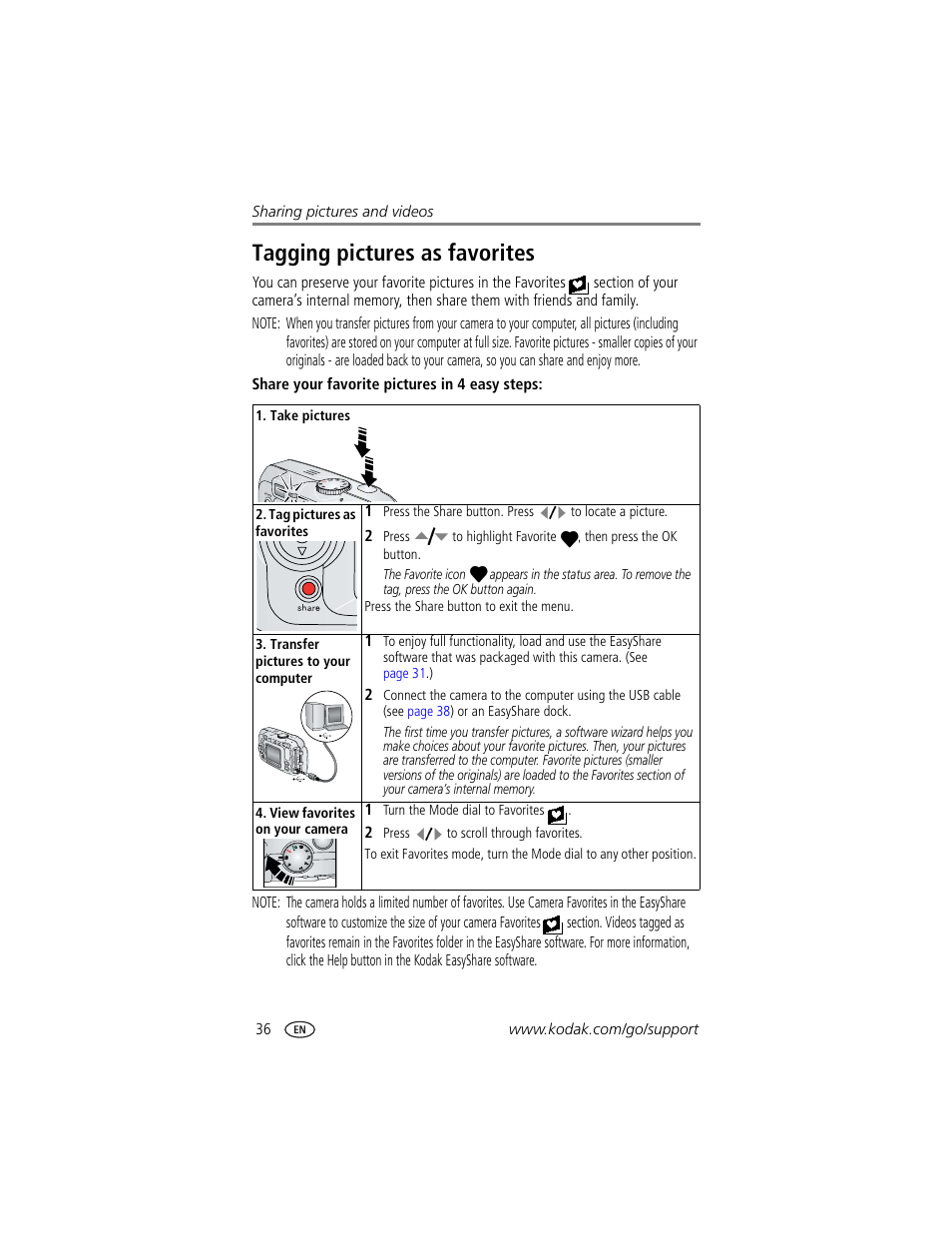 Tagging pictures as favorites | Kodak CX7530 User Manual | Page 42 / 66