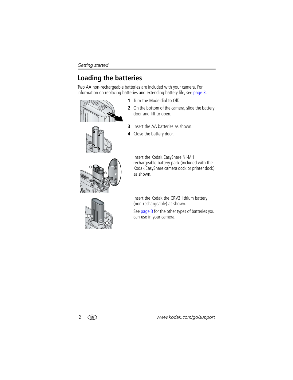 Loading the batteries | Kodak CX7530 User Manual | Page 8 / 66