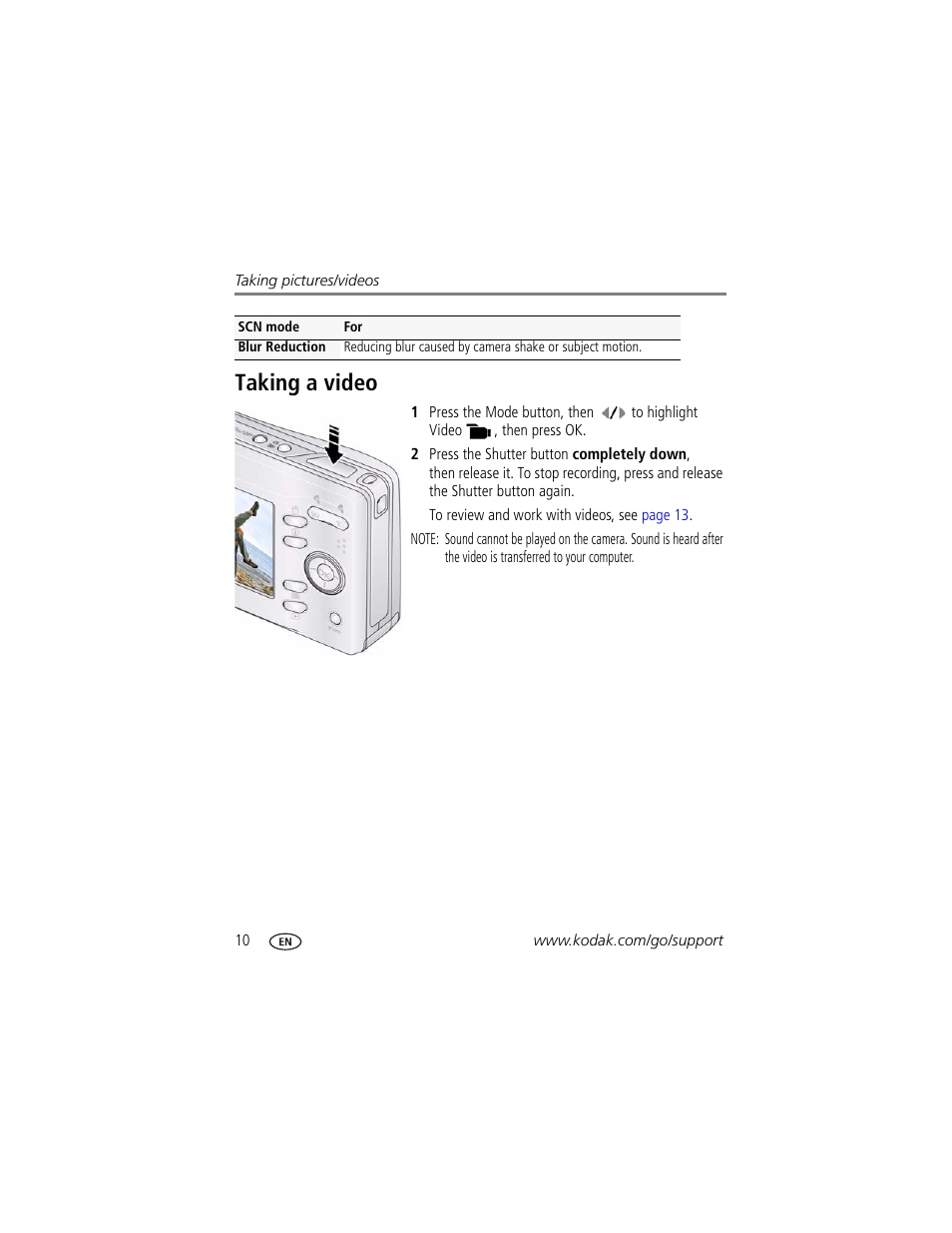 Taking a video | Kodak EASYSHARE C140 User Manual | Page 16 / 66