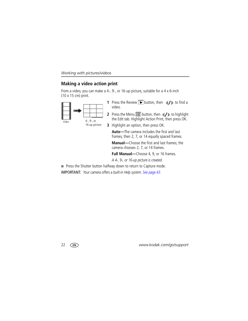 Making a video action print | Kodak EASYSHARE C140 User Manual | Page 28 / 66