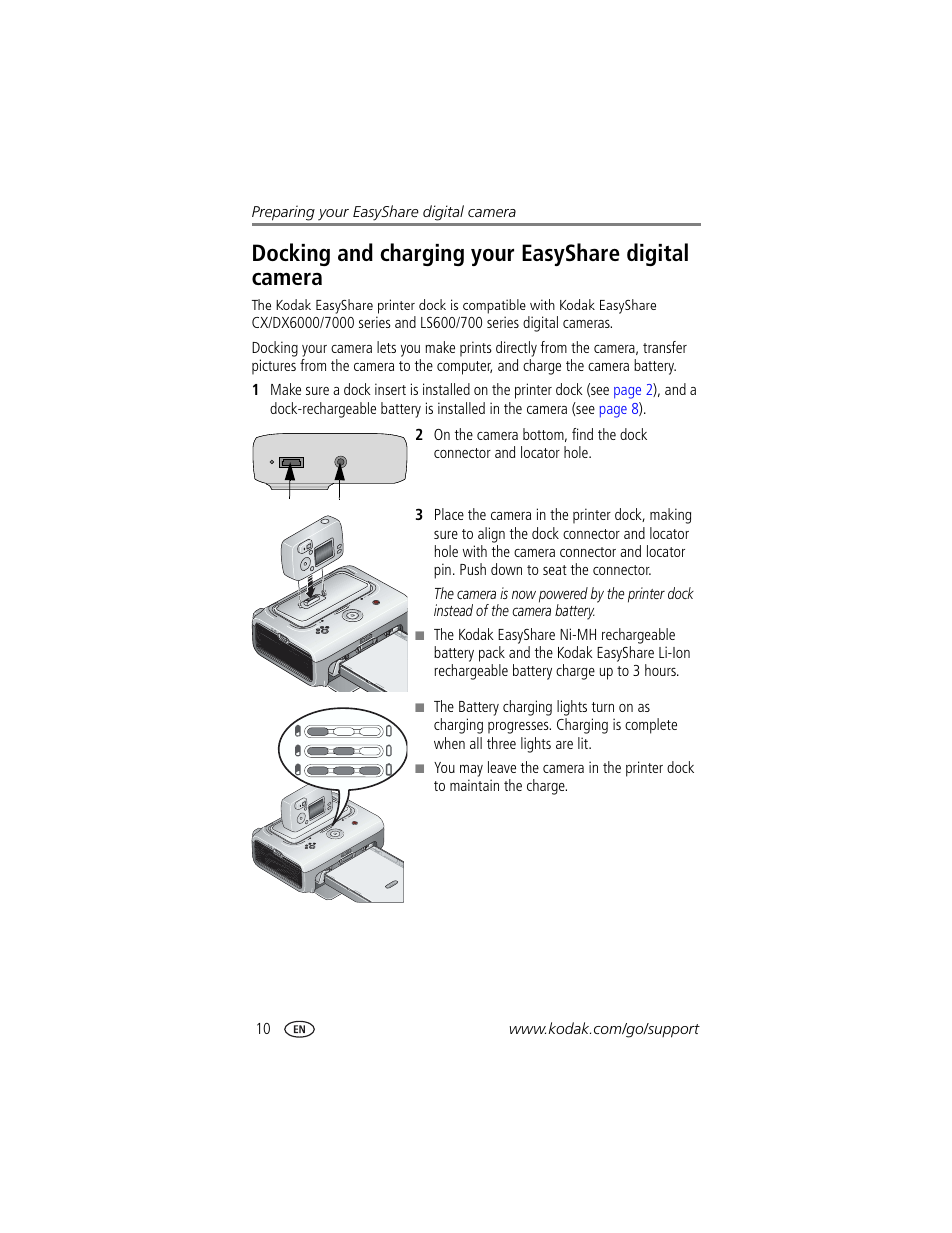 Docking and charging your easyshare digital camera | Kodak EasyShare printer dock User Manual | Page 16 / 58