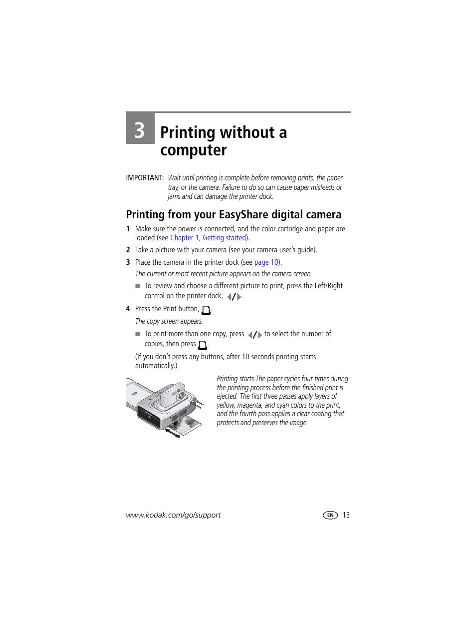 3 printing without a computer, Printing from your easyshare digital camera, Printing without a computer | Kodak EasyShare printer dock User Manual | Page 19 / 58