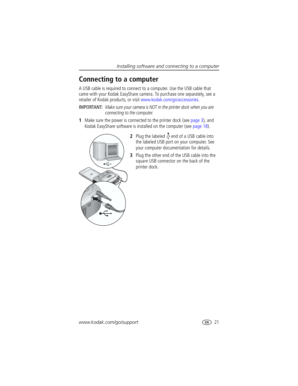 Connecting to a computer | Kodak EasyShare printer dock User Manual | Page 27 / 58