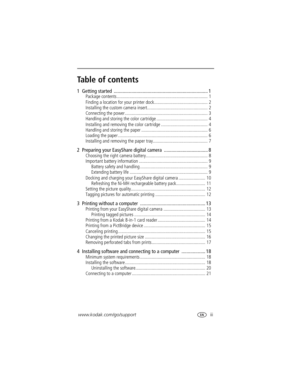 Kodak EasyShare printer dock User Manual | Page 5 / 58