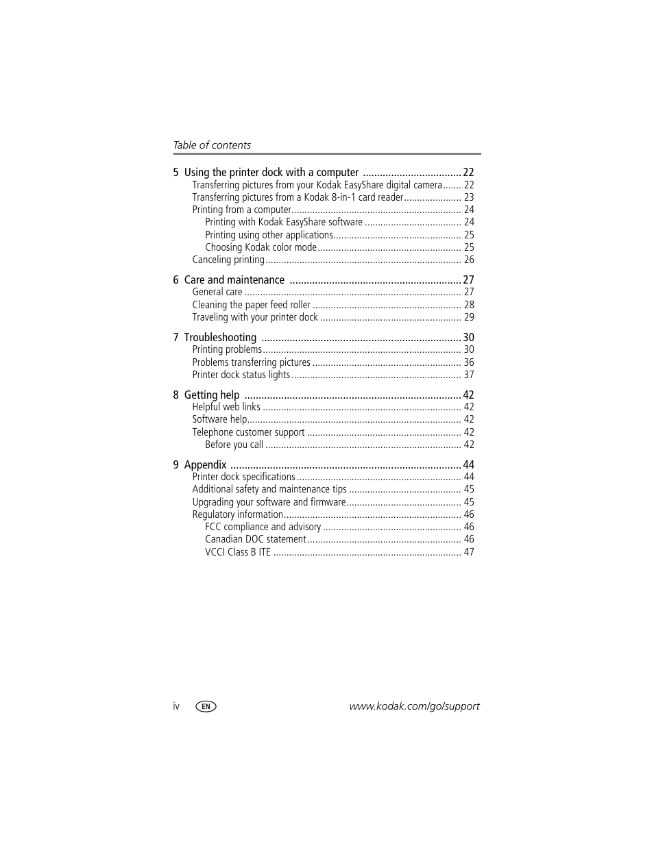 Kodak EasyShare printer dock User Manual | Page 6 / 58