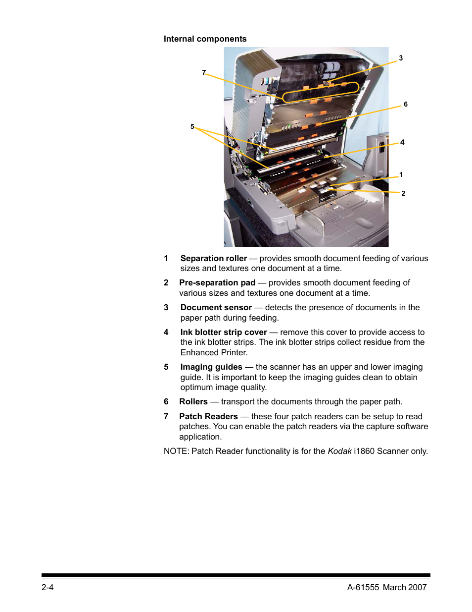 Internal components | Kodak i1800 Series User Manual | Page 15 / 101