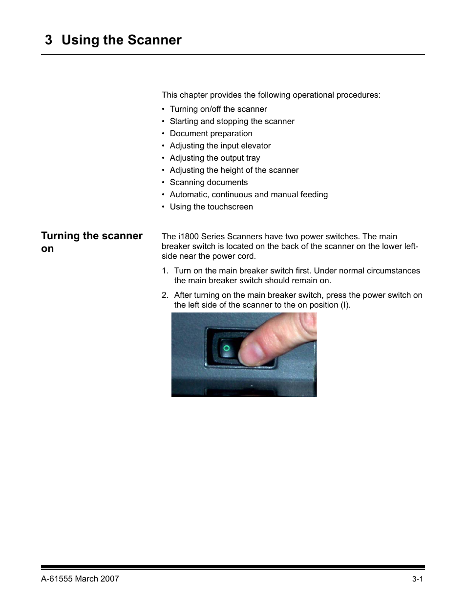 3 using the scanner, Turning the scanner on | Kodak i1800 Series User Manual | Page 17 / 101