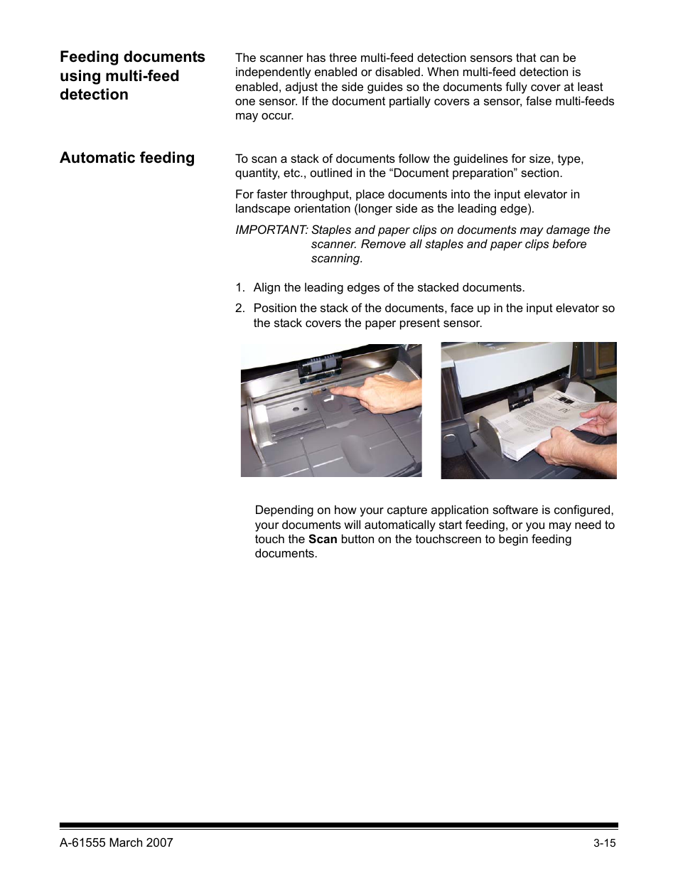 Feeding documents using multi-feed detection, Automatic feeding | Kodak i1800 Series User Manual | Page 31 / 101