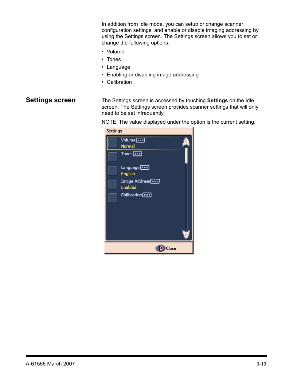 Settings screen | Kodak i1800 Series User Manual | Page 35 / 101