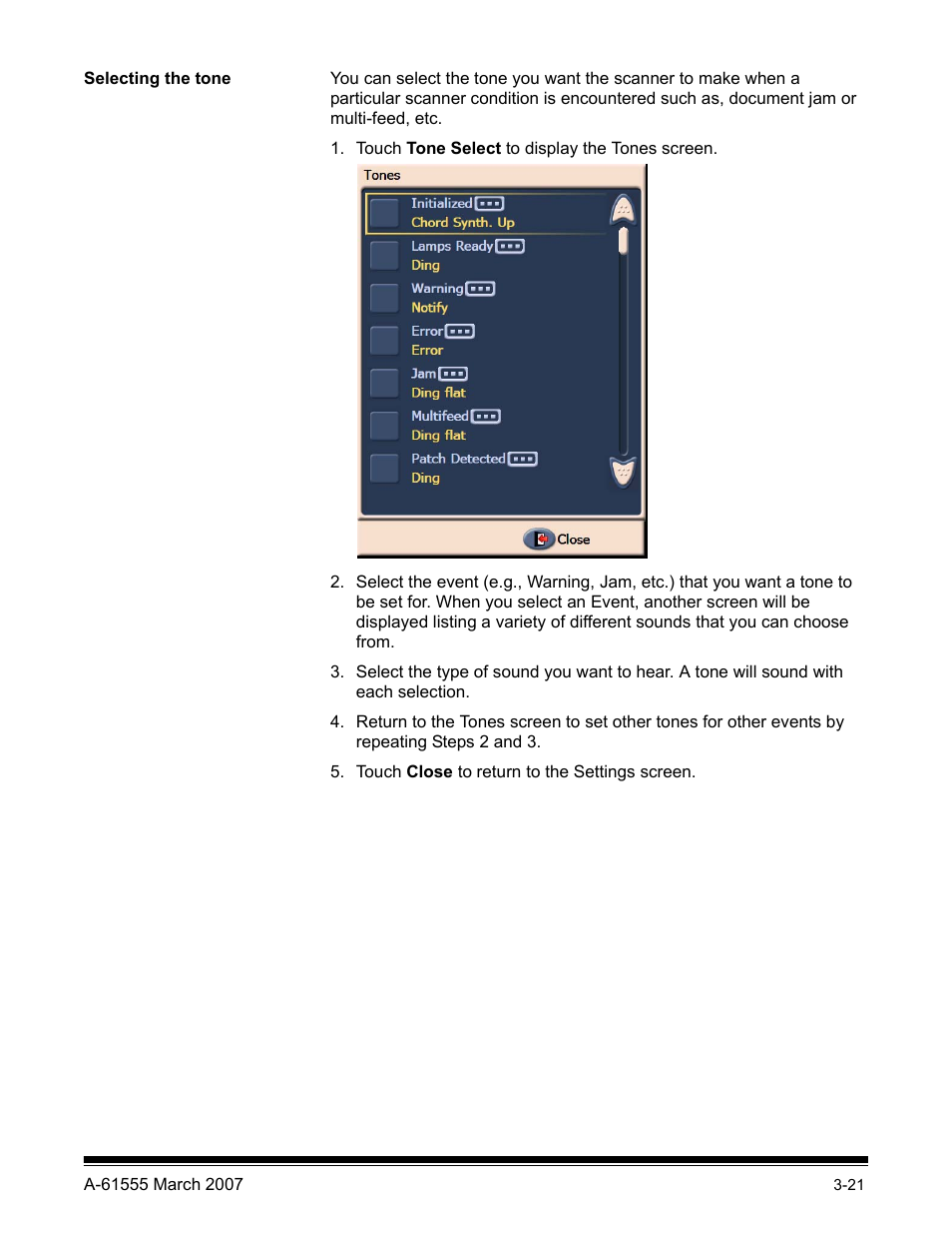 Selecting the tone | Kodak i1800 Series User Manual | Page 37 / 101