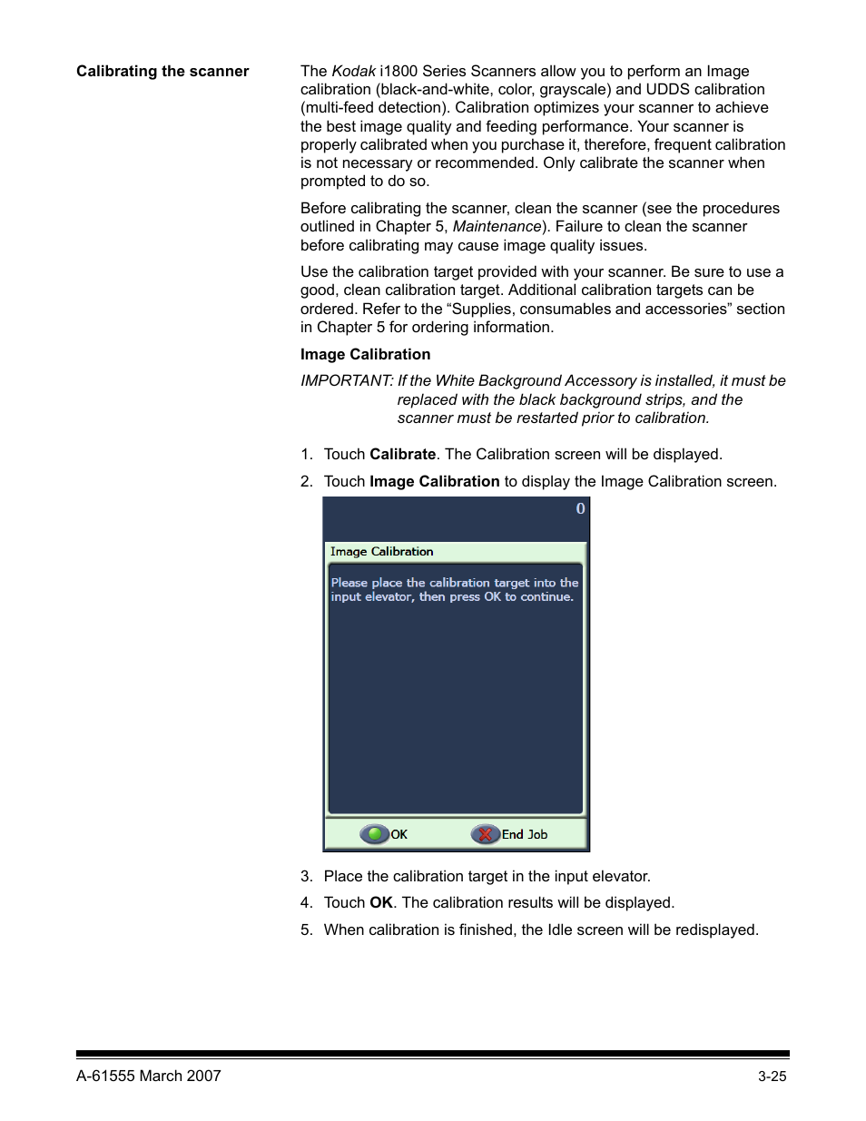 Calibrating the scanner | Kodak i1800 Series User Manual | Page 41 / 101