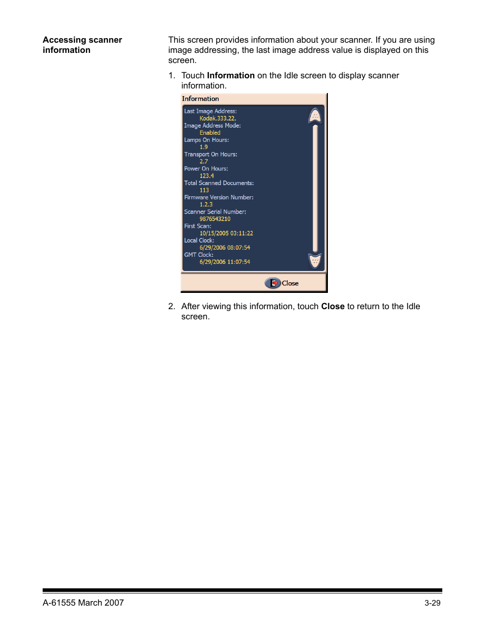 Accessing scanner information | Kodak i1800 Series User Manual | Page 45 / 101