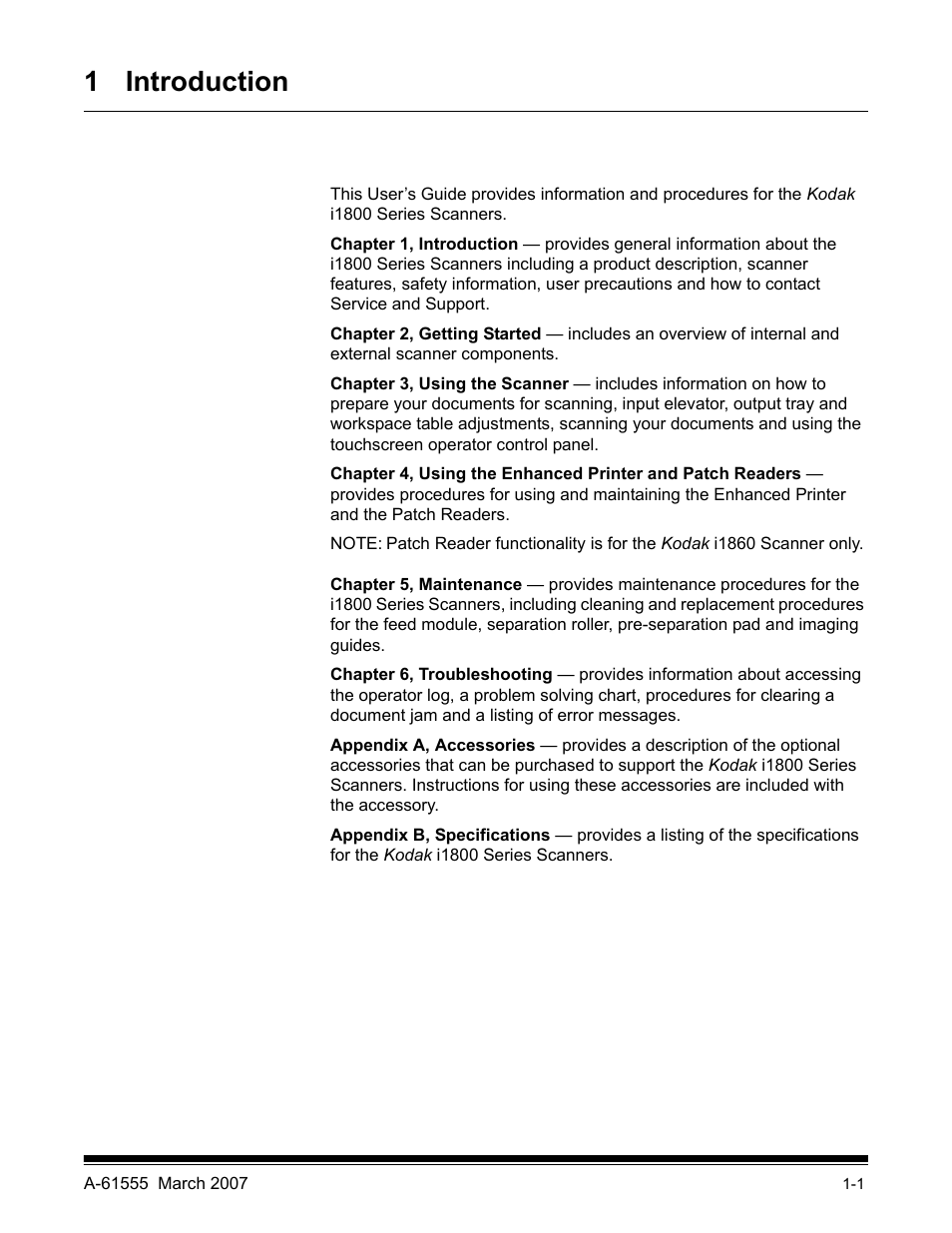 1 introduction | Kodak i1800 Series User Manual | Page 5 / 101