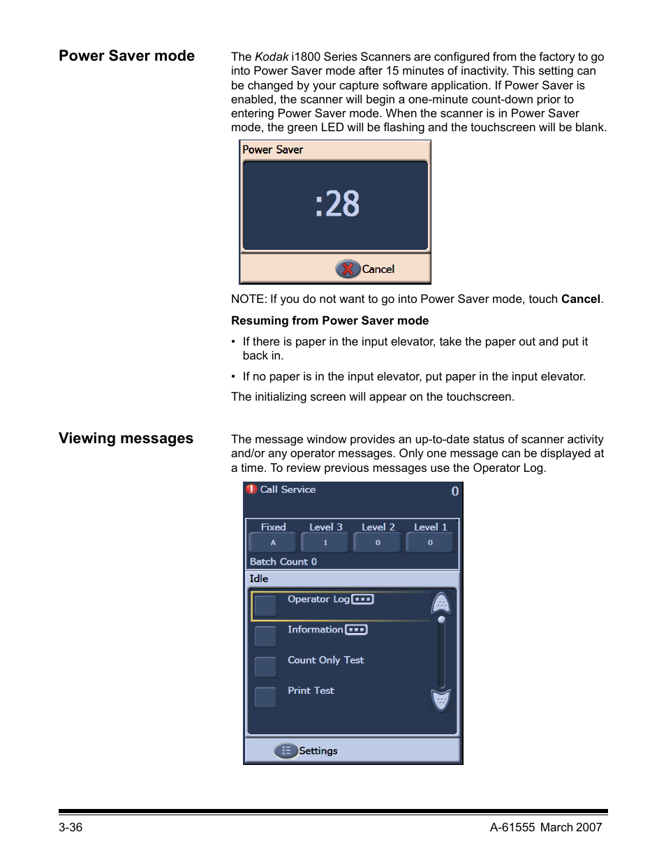 Power saver mode, Viewing messages | Kodak i1800 Series User Manual | Page 52 / 101