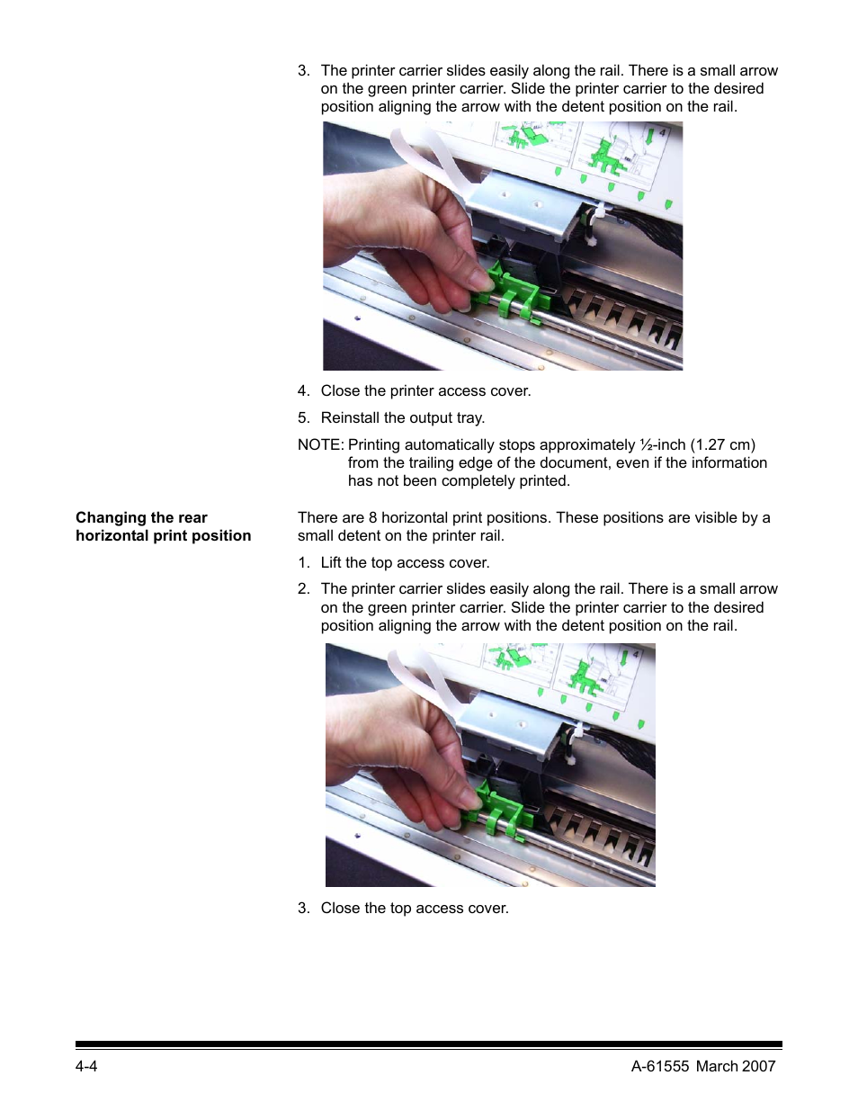 Changing the rear horizontal print position | Kodak i1800 Series User Manual | Page 56 / 101
